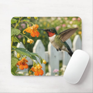 Mousepad Beija-flor com Flor de Não-Me-Toques
