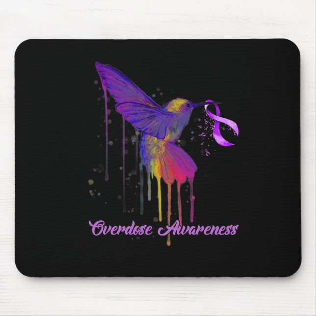 Mousepad Beija-flor Fofo Segurando Fita Roxa Overdose Ag (Frente)