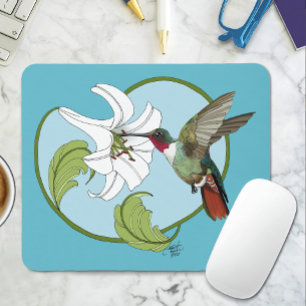 Mousepad Beija-flor Lírio Azul Arte Nova 