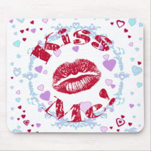Mousepad Beije-me! Lábios Vermelhos Com Corações