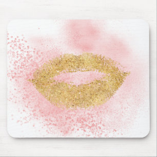 Mousepad Beijo cor-de-rosa dos confetes dos lábios Dourados