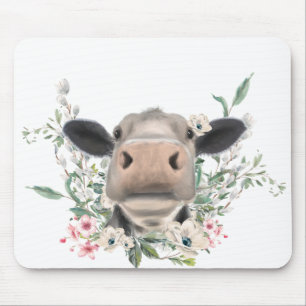 Mousepad beijo de nariz de vaca flores aquarela cinza anima