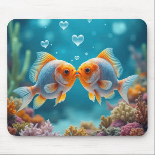 Mousepad Beijo De Peixes Oceânicos Com Bolhas De Coração