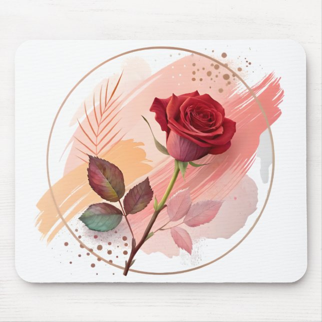 Mousepad Beijo Eterno: Uma Rosa Moderna em Harmonia Abstrat (Frente)
