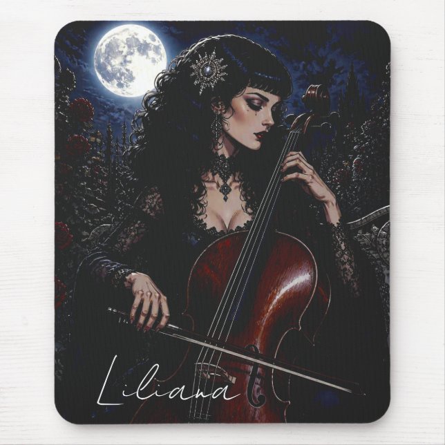 Mousepad Bela Beleza Gótica Tocando Violoncelo Personalizad (Frente)