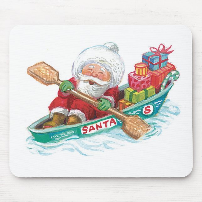 Mousepad Bela Cartoon Jolly Papai Noel em um Barco de Filei (Frente)