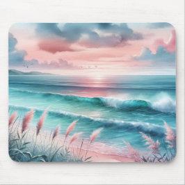 Mousepad Bela cena do oceano em rosa e azul