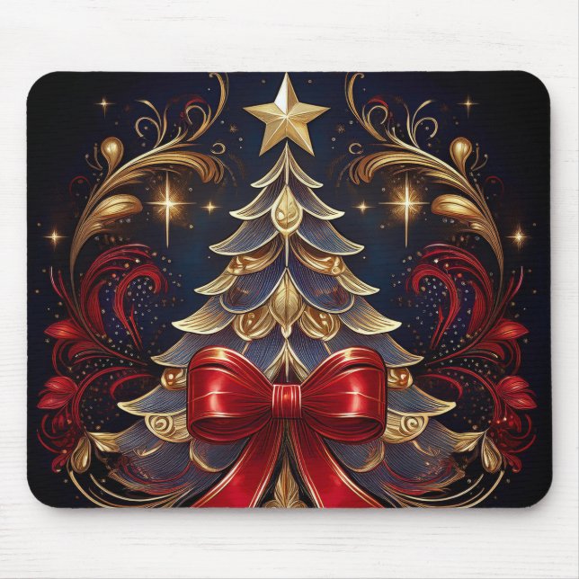 Mousepad Bela Design de Friso Vermelho de Árvore de Natal (Frente)