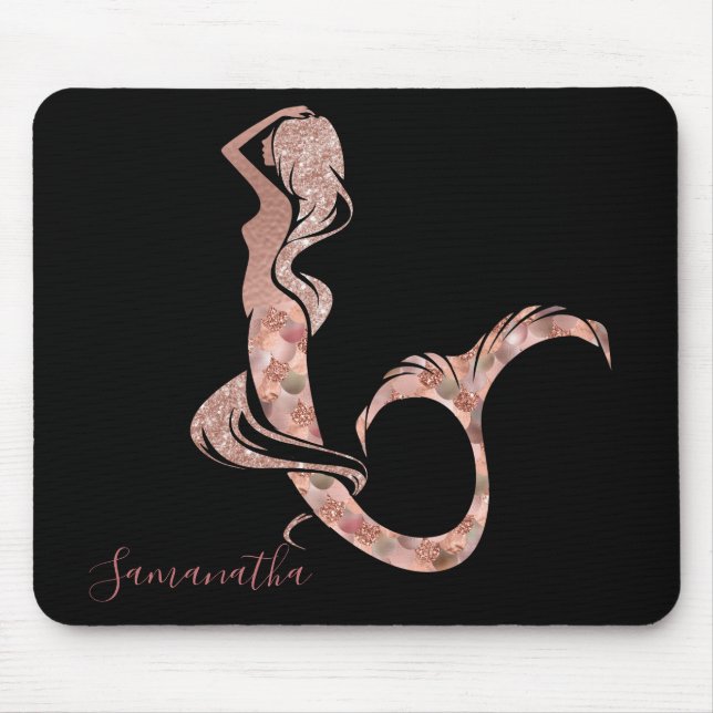 Mousepad Bela Escama Brilhante de Mermaid em Dourado Rosa (Frente)