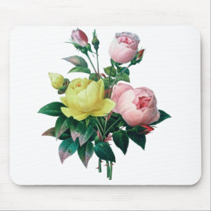 Mousepad bela ilustração botânica vintage, rosa