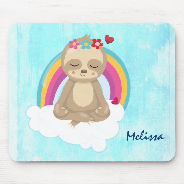 Mousepad Bela Lama Marrom, Meditando em uma Nuvem (Frente)