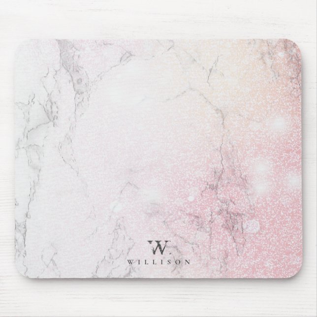 Mousepad Bela mármore personalizado com rosa brilho (Frente)