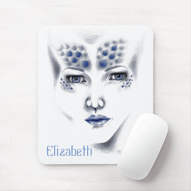 Mousepad Bela Senhora Universo Azul Cinza Alien Arte (Com mouse)
