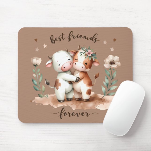 Mousepad Bela Vaca Melhor Amigos Abrindo Arte Floral (Com mouse)