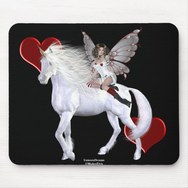 Mousepad Beleza branca 3 do unicórnio do coração do anjo (Frente)