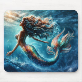 Mousepad Beleza erérea da sereia aquática em azul profundo