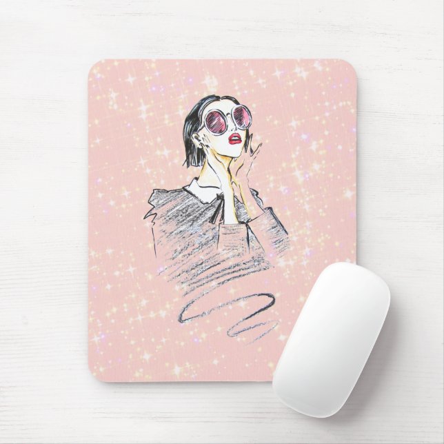 Mousepad Beleza feminina preta e rosa (Com mouse)