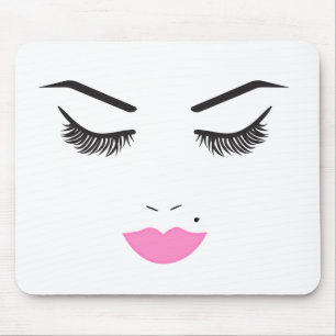 Mousepad Beleza Maquiagem Rostos Lashes e Lábios Rosa Salão