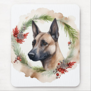 Mousepad Belga Malinoi Christmas Wreath Festivo Pup