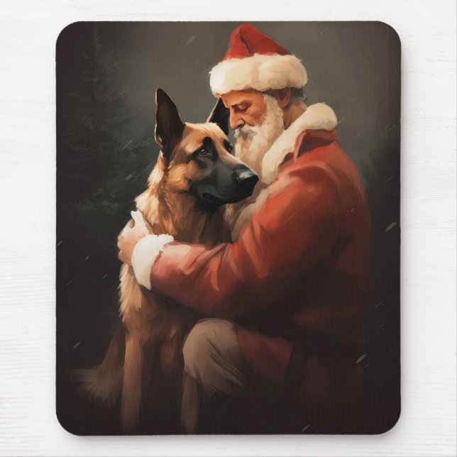 Mousepad Belga Malinoi com Papai Noel Natal Festivo (Frente)