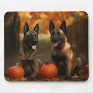 Mousepad Belga Malinoi Puppy Autumn Delight Pumpkin