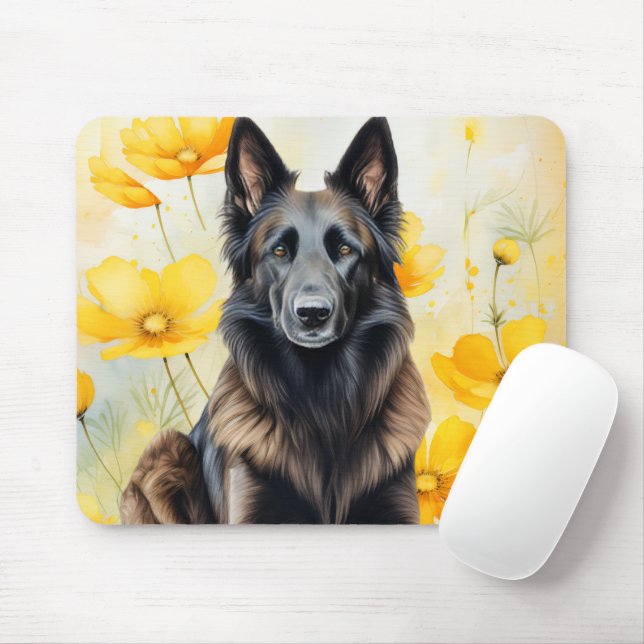 Mousepad Belgian Tervuren Dog Lover and Poppies (Com mouse)