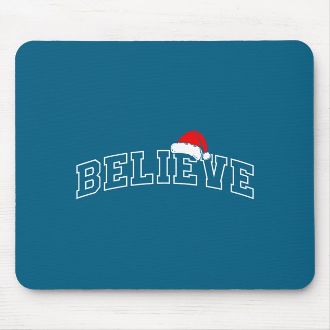 Mousepad Believe Christmas Varsity Minimal Text Santa Hat F (Frente)