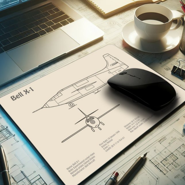 Mousepad Bell X-1 - Planos de Impressão Blueprint de Avião  (Criador carregado)