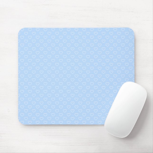 Mousepad Belo Azul Claro Com Pequenos Corações Brancos (Com mouse)