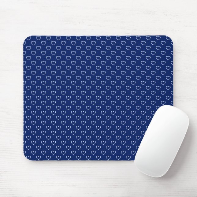 Mousepad Belo Azul Escuro Com Pequenos Corações Brancos (Com mouse)