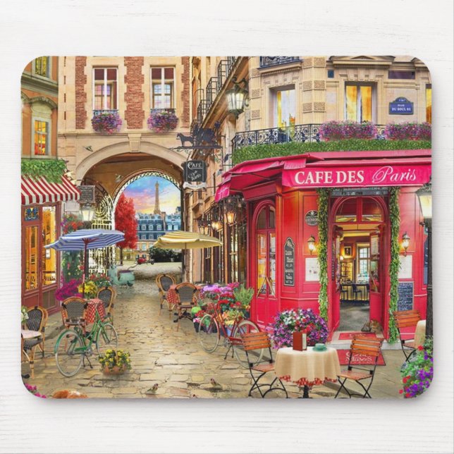 Mousepad Belo Café na rua em Paris Fine Art (Frente)