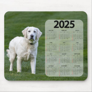 Mousepad Belo calendário branco Labrador 2025 de cães