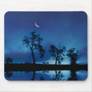 Mousepad Belo Campo Cavalos Starry Night Moon
