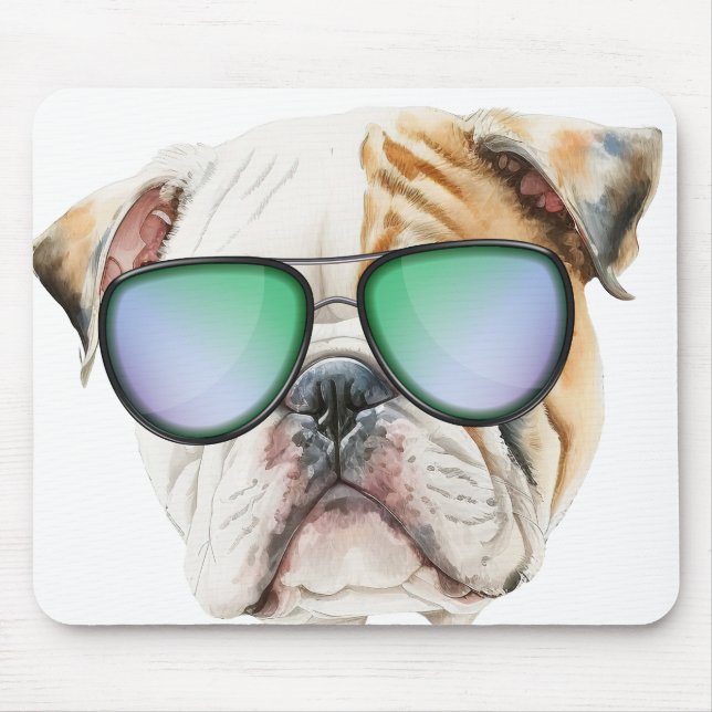 Mousepad Belo cão inglês com óculos de sol, cachorrinho eng (Frente)