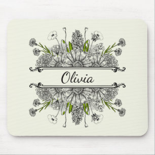 Mousepad Belo desenho das flores pretas e brancas