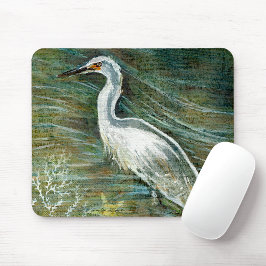 Mousepad Belo Egret Shorebird Descendo Na Arte Da Água