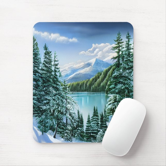Mousepad Belo Lago Winter Sky Mountain (Com mouse)