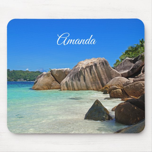 Mousepad Belo Mar Tropical com a costa coberta de rocha (Frente)