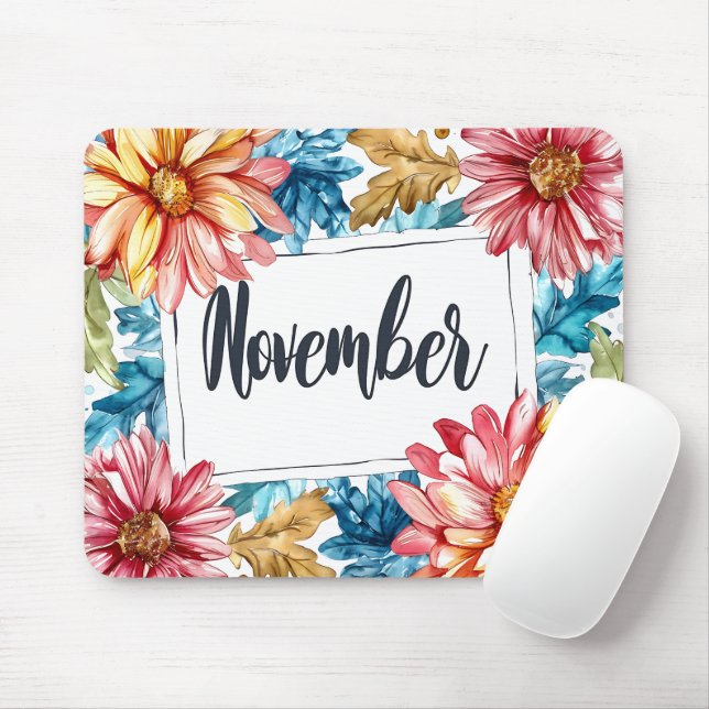 Mousepad Belo mês de nascimento Flores/Novembro (Com mouse)
