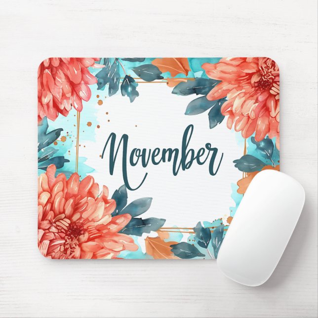 Mousepad Belo mês de nascimento Flores/Novembro (Com mouse)