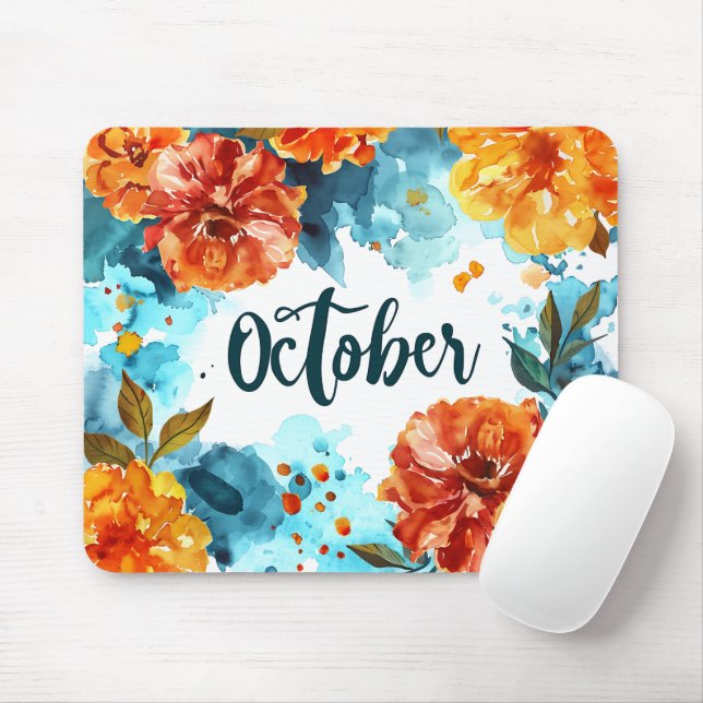 Mousepad Belo mês de nascimento Flores/outubro (Com mouse)