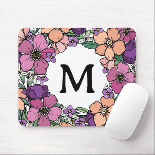 Mousepad Belo Monograma Floral Rosa Púrpura e Rosa