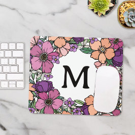 Mousepad Belo Monograma Floral Rosa Púrpura e Rosa