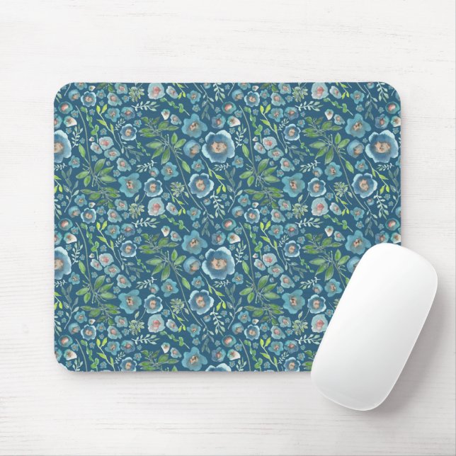 Mousepad Belo Padrão Floral Azul (Com mouse)