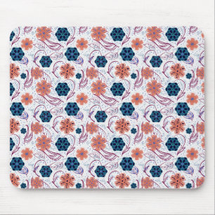 Mousepad Belo padrão floral moderno - branco