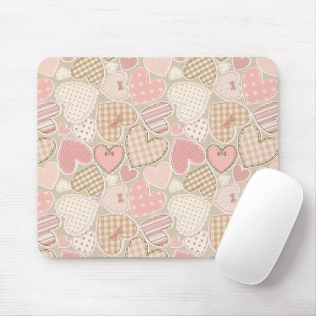 Mousepad Belo "Patchwork Quilt Pattern Pink Hearts" Arcos (Com mouse)