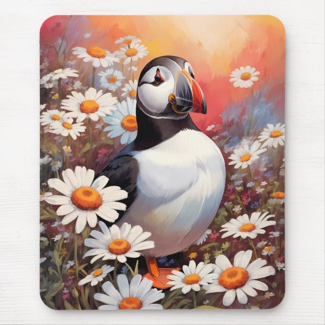 Mousepad Belo Puffin Em Daisy Field (Frente)
