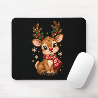 Mousepad Belo Rato de Natal Bebê Rena Cachecol Vermelho