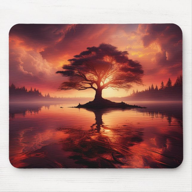 Mousepad Belo Sunset Com Árvore Em Primeiro Plano (Frente)
