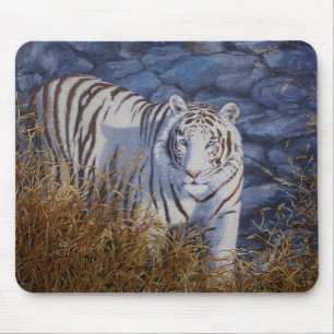 Mousepad Belo Tigre Branco com Olhos Azuis Cristais